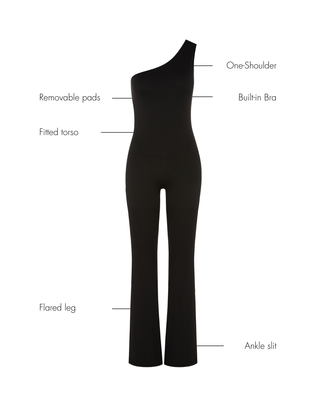 Cristina Oneshoulder Flared Leg Jumpsuit – Black