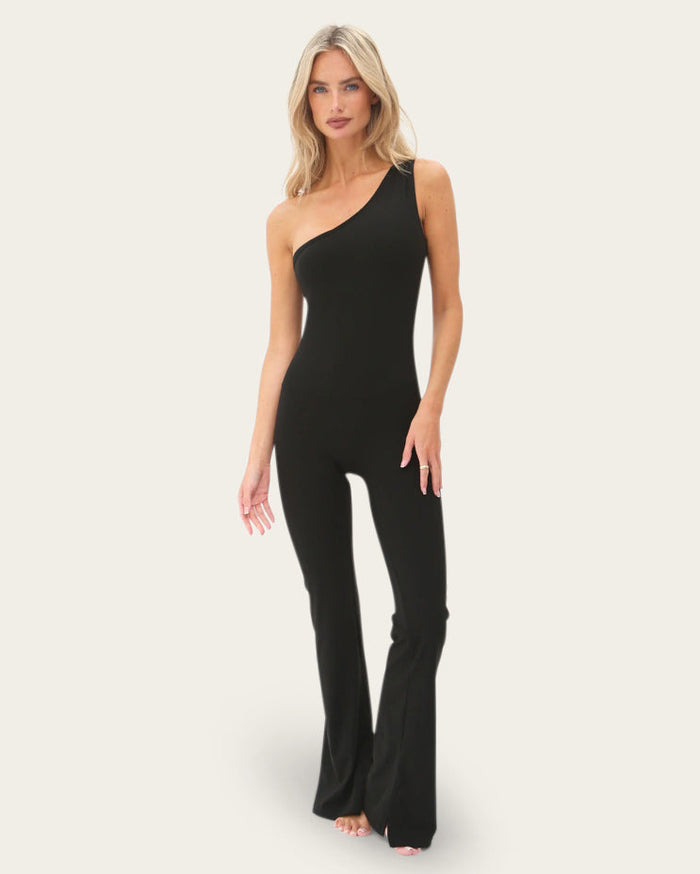 Cristina Oneshoulder Flared Leg Jumpsuit – Black