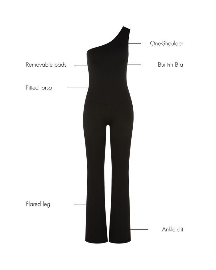 Cristina Oneshoulder Flared Leg Jumpsuit – Black