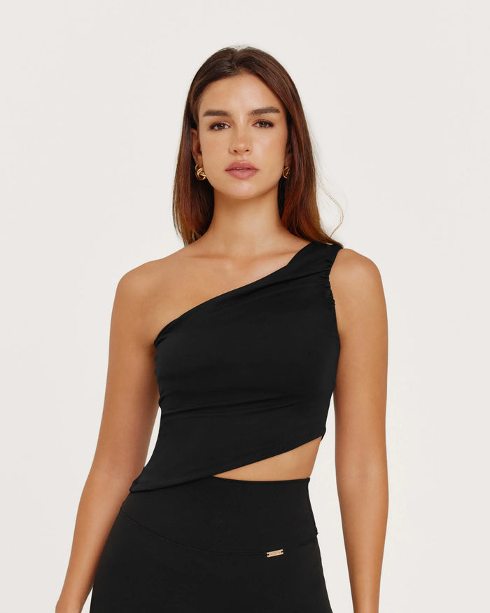 Joelle One Shoulder Top - Black AMADAWEAR