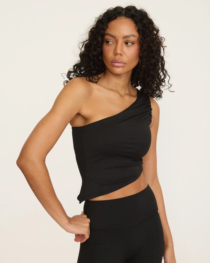 Joelle One Shoulder Top - Black AMADAWEAR