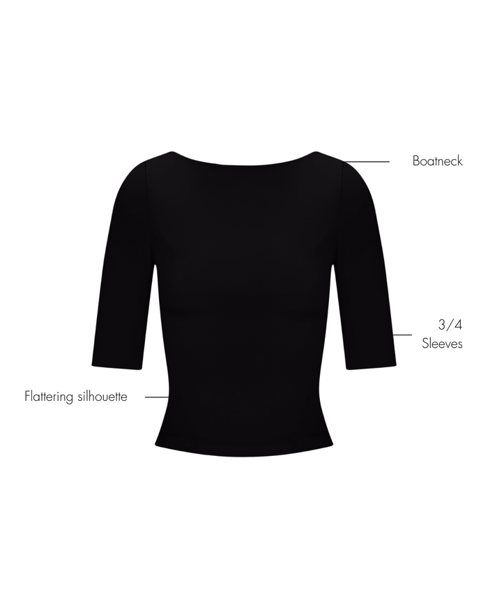 Julia 3/4 Longsleeve Top -  Black