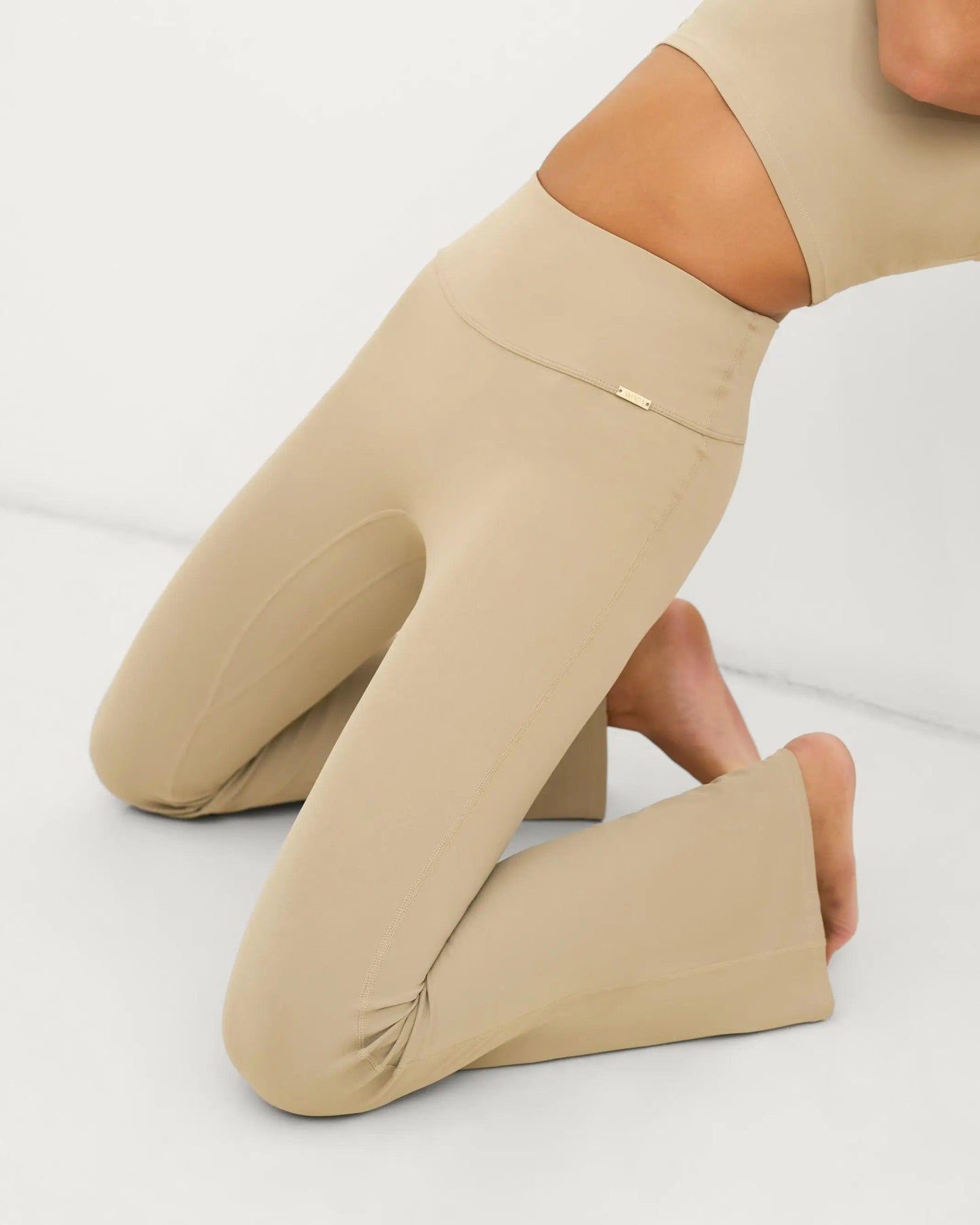 Lia Scrunched Flare Leggings - Nude - Amadawear.ae