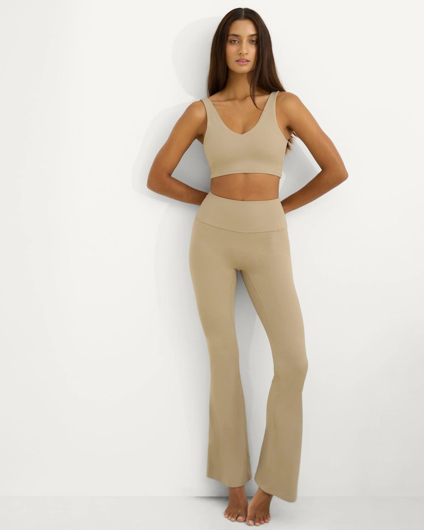 Lia Scrunched Flare Leggings - Nude - Amadawear.ae