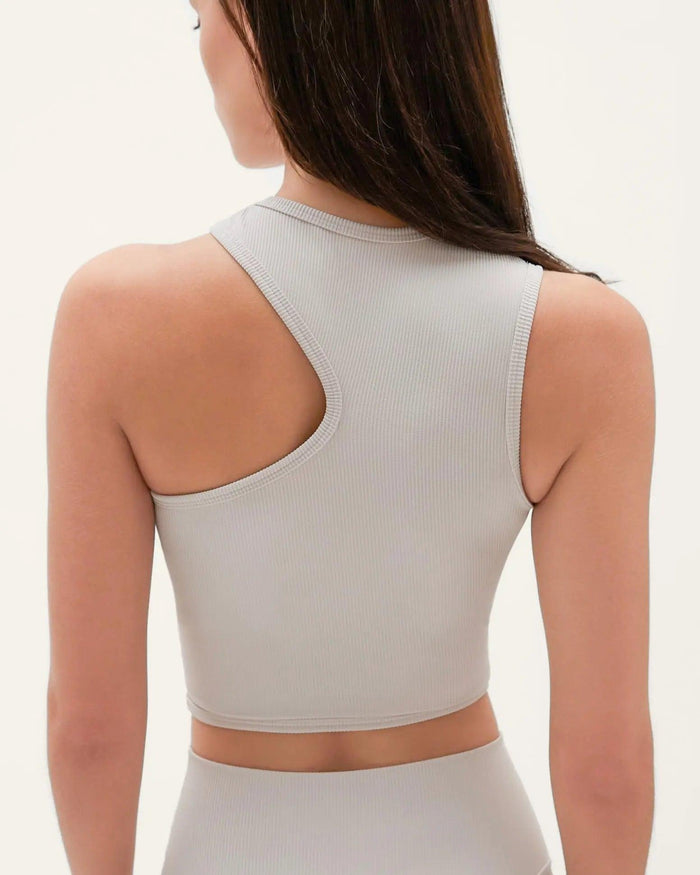 Nadja Asymmetric Crop Top - Cool Grey - Amadawear.ae