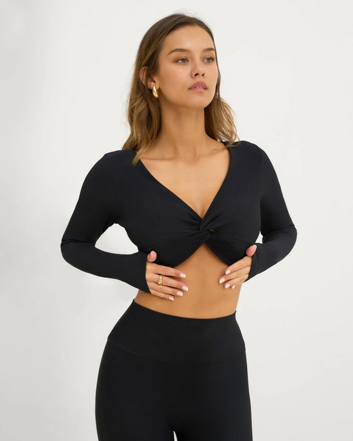 Yasmine Long Sleeve Top - Black - Amadawear.ae