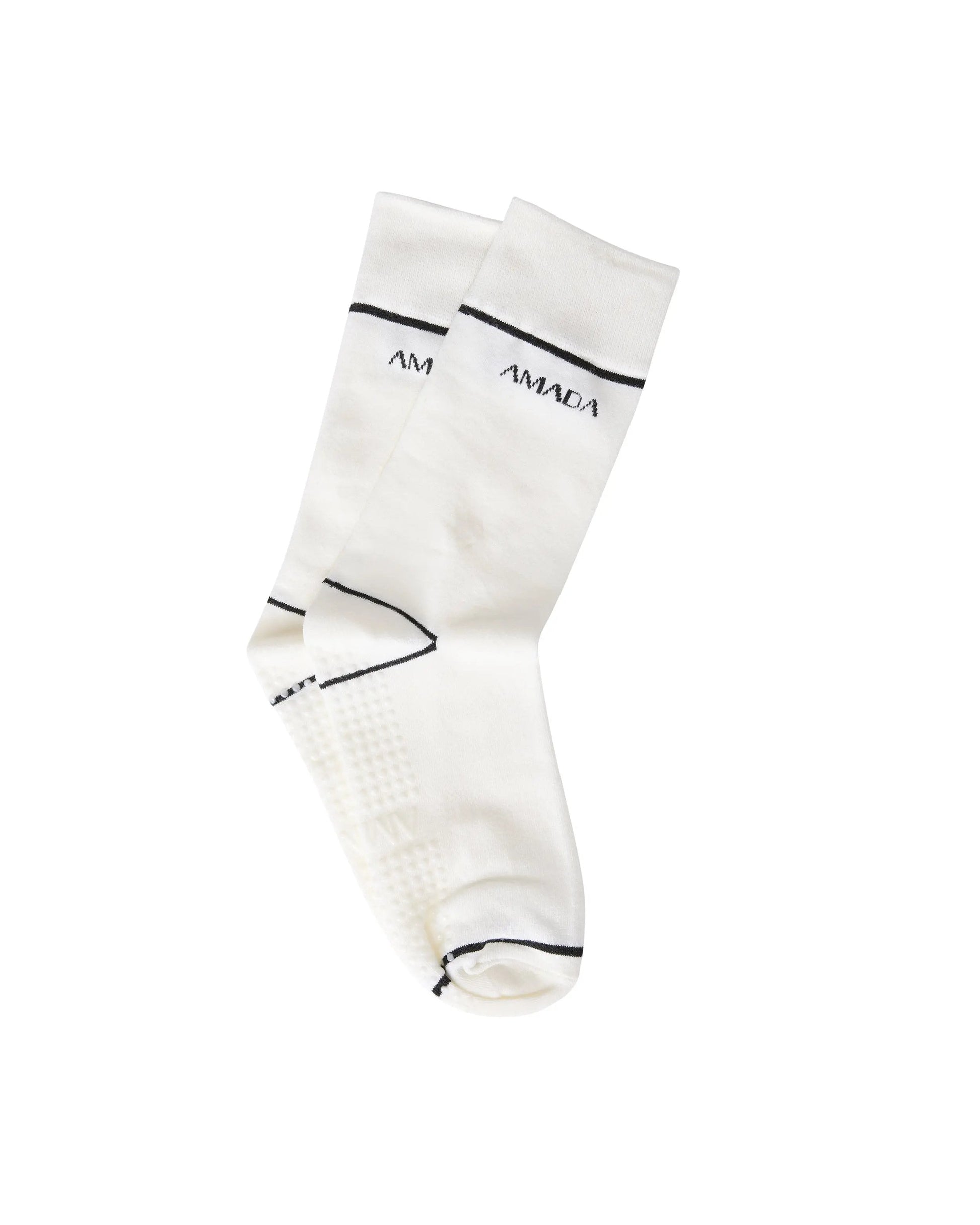 White socks with black text on a white background